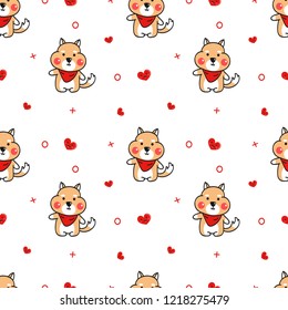 cute shiba inu seamless pattern vector.