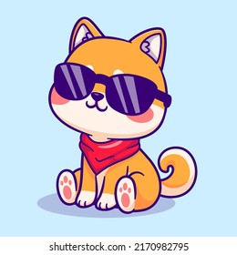 Cute Shiba Inu Sitting Wearing Glasses Cartoon Vector Icon Illustration. Animal Nature Icon Concept Isolated Premium Vector. Flat Cartoon Style