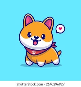 Ilustración Del Icono Del Vector De Caricaturas Cute Shiba Inu Sonriente. Concepto de icono de la naturaleza animal Vector Premium aislado. Estilo de dibujo plano