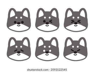 Cute Shiba Inu Smiling Expression Illustration Set