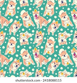 CUTE SHIBA INU IN SOME VARIOUS POSE SEAMLESS PATTERN