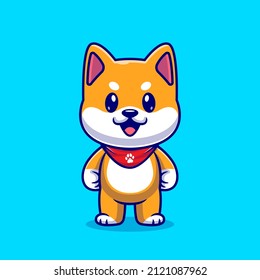 Cute Shiba Inu Standing Cartoon Vector Icon Illustration. Animal Nature Icon Concept Isolated Premium Vector. Flat Cartoon Style