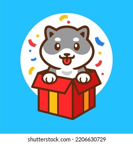 Cute shiba inu in the surprise box vector
