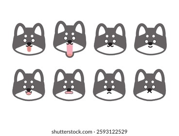 Cute Shiba Inu Surprised Expression Illustration Set