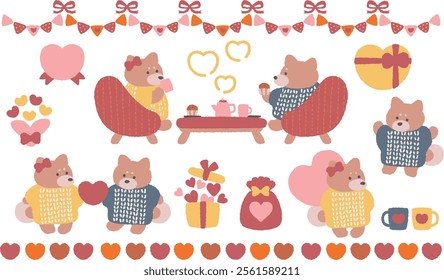 Cute Shiba Inu Valentine illustration set 1