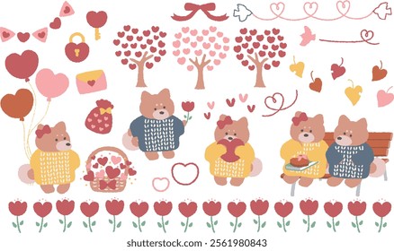 Cute Shiba Inu Valentine illustration set 2