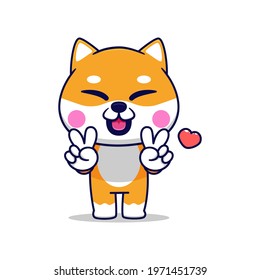 cute shiba inu vector design with peace sign