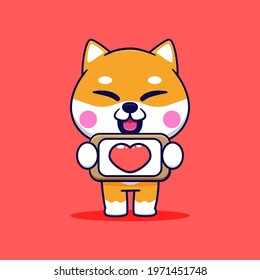 cute shiba inu vector design with love drawing board