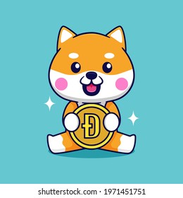 Cute Shiba Inu Vector Design With Doge Coin