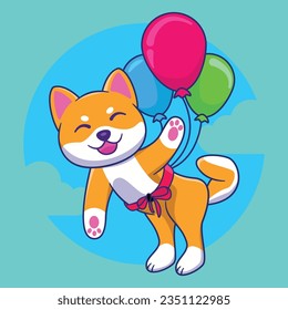 Cute shiba inu vector design with balloons