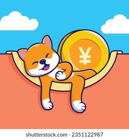 Cute shiba inu vector design with a coin