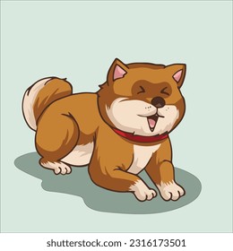 a cute shiba inu vector illustration with a green background and a little shadow, perfect for illustration