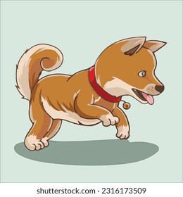 a cute shiba inu vector illustration with a green background and a little shadow, perfect for illustration