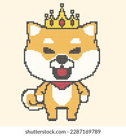 Cute Shiba Inu wearing A crown. Pixel art version