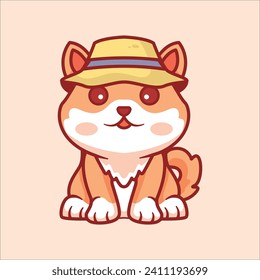 Cute shiba inu wearing hat cartoon illustration