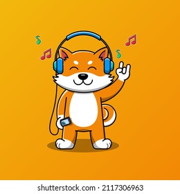 Cute Shiba inu wearing headphones vector illustration