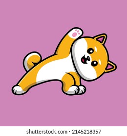 Cute Shiba Inu Yoga Cartoon Vector Icon Illustration. Animal Health Icon Concept Isolated Premium Vector.