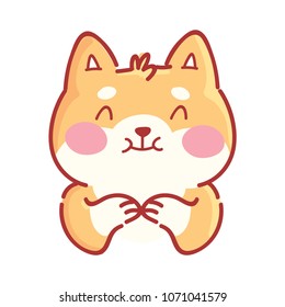 Cute Shiba thinking, have an idea, doubt emotion. Set of dog characters in vector hand drawn style, cartoon illustrations. As logo, mascot, sticker, emoji, emoticon