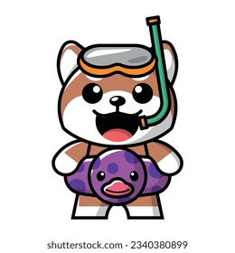 A CUTE SHIBA IS WEARING SCUBA GLASSES AND DUCK RUBBER VECTOR