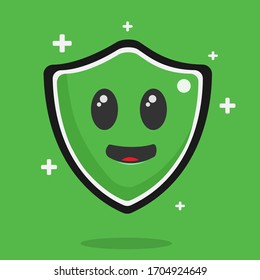 Cute Shield Icon to Fight Covid-19 Corona Virus with Happy Expression Vector Illustration Concept.