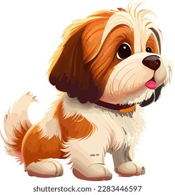 Cute Shih Tzu Dog breed dog cartoon drawing. Digital art vector illustration.