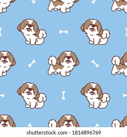 Cute shih tzu dog cartoon seamless pattern, vector illustration