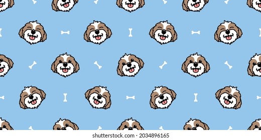 Cute shih tzu dog cartoon seamless pattern, vector illustration
