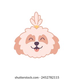 Cute shih tzu dog. Smiling animal head. Vector illustration in flat style