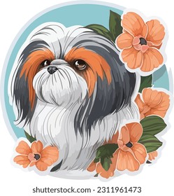 cute shih tzu dog sticker cartoon template vector illustration