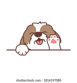 Cute shih tzu dog waving paw cartoon, vector illustration