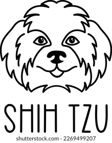 Cute shih tzu face. Dog head icon. Hand drawn isolated vector illustration in doodle style on white background