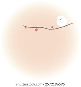 Cute Shimaenaga Bird on a Rowan Branch Round Frame