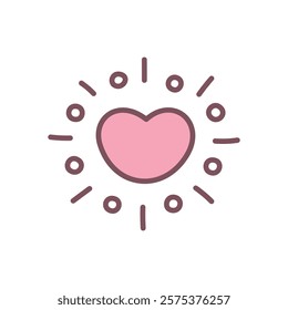 Cute shining heart icon. Hand drawn illustration isolated of a heart shape with sparkles on a white background. Abstract romantic emoji. Kawaii St. Valentine day sticker. Vector 10 EPS.