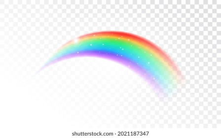 Cute shining rainbow on transparent background. Nature in sky in summer. Template for wallpaper in kids room, fantasy bright banner or graphic colourful poster. Flat cartoon vector illustration