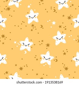 Estrellas brillantes sin fisuras con salpicaduras de magia. Textura para niños de tela, envoltura, textil, papel pintado, prendas de vestir.