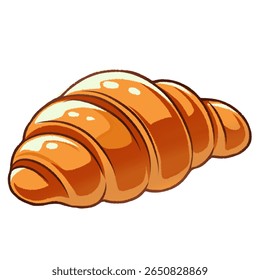Cute and shiny cartoon croissant illustration with a golden brown color and glossy finish. A perfect icon for bakery, breakfast, or pastry-themed projects.