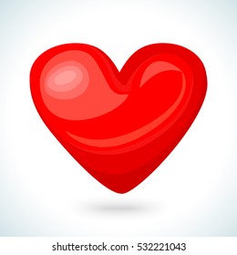 Cute shiny red heart icon isolated on white background. Vector illustration for valentine design. Chic sweet feminine invitation card. Lovely romantic decorative heart