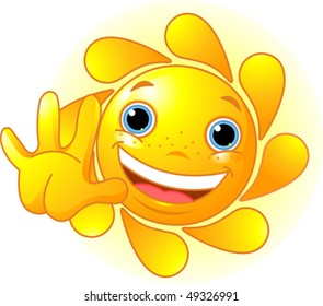 Cute and shiny Sun waiving hello