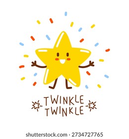Cute сartoon shiny twinkle star isolated on white background - funny character for Your kawaii happy kids design