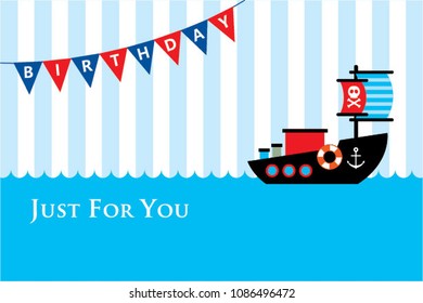 cute ship birthday greeting card vector. cute boat birthday greeting card vector.