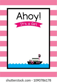 cute ship boat ahoy baby girl shower invitation card