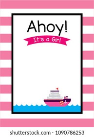 cute ship boat ahoy baby girl shower invitation card