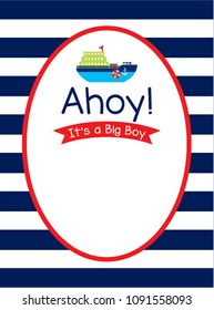 cute ship boat ahoy baby boy baby shower invitation card