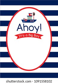 cute ship boat ahoy baby boy baby shower invitation card
