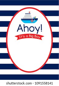cute ship boat ahoy baby boy baby shower invitation card