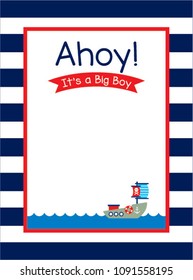 cute ship boat ahoy baby boy baby shower invitation card