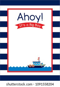 cute ship boat ahoy baby boy baby shower invitation card