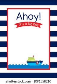 cute ship boat ahoy baby boy baby shower invitation card