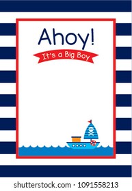 cute ship boat ahoy baby boy baby shower invitation card