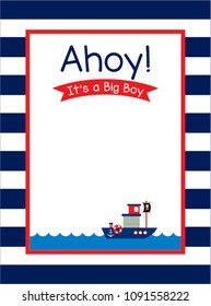 cute ship boat ahoy baby boy baby shower invitation card